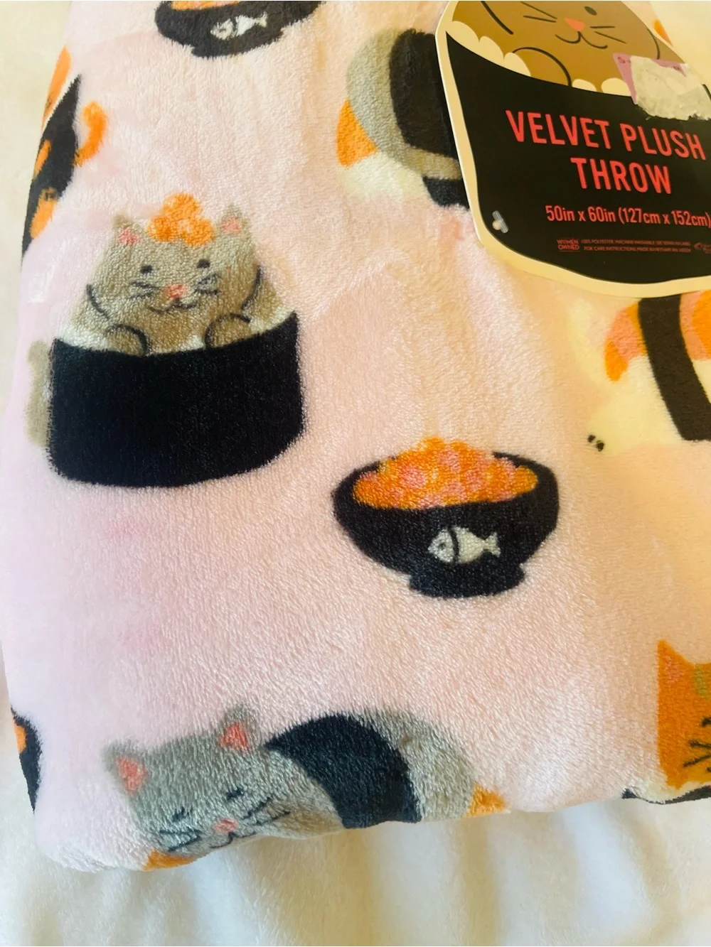 PINK Cat Sushi Plush  Throw 50x60  NWT